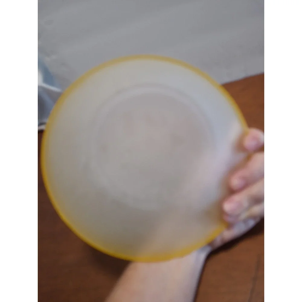 ANCHOR HOCKING VINTAGE 8 in. Frosted Glass Plate Set 2 With Yellow Rim